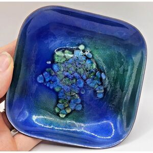 Bovano MCM Ashtray mid century modern vintage enamel on copper 4.25in Blue Green